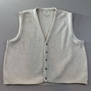 VTG 90s Eddie Bauer Cardigan Sweater Vest Men’s XL Beige Waffle Knit Cotton USA